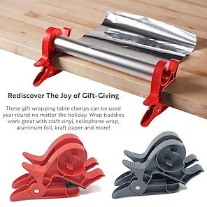 Wrap Buddies Wrapping Paper Clamps - 2 Gift Wrapping Paper Holder Clamps  with Integrated Tape Dispensers, Simple Gift Wrap Table Clamps, Wrapping