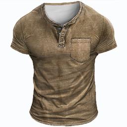 Men's Henley Shirt Raglan T Shirt Plain Slim Pleated Henley